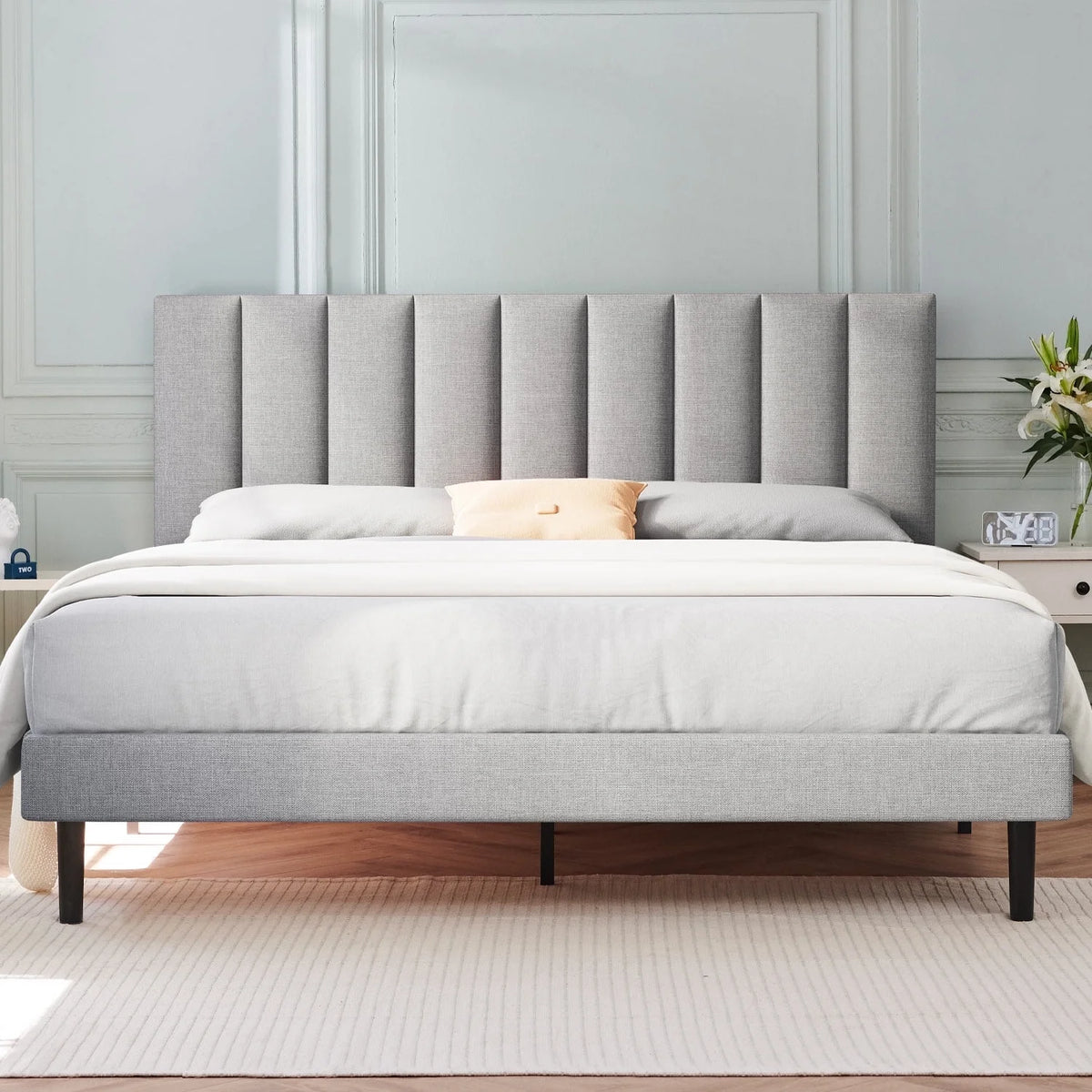 Full Light Gray Upholstered Platform Bed Frame X1491