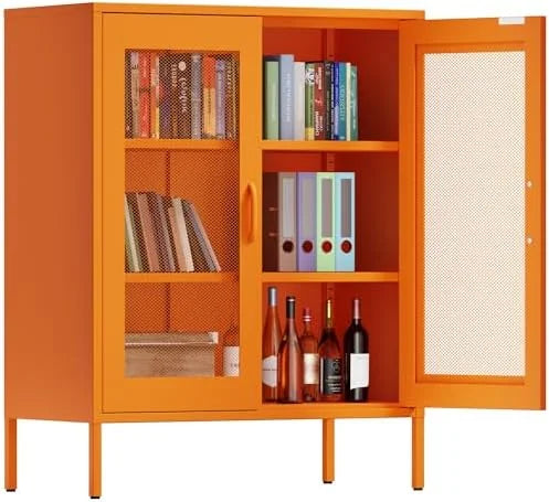 Black Metal 5-Tier Cabinet with Doors and Shelves Z912052