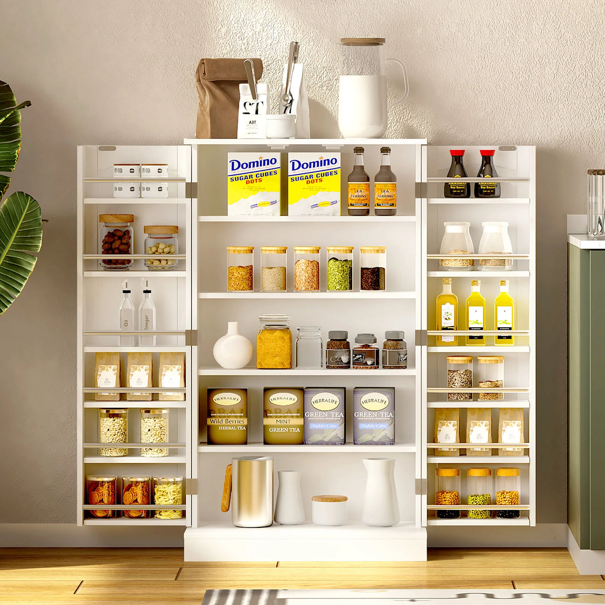 41" Kitchen Pantry Storage Cabinet with Doors and Adjustable Shelves Q6980