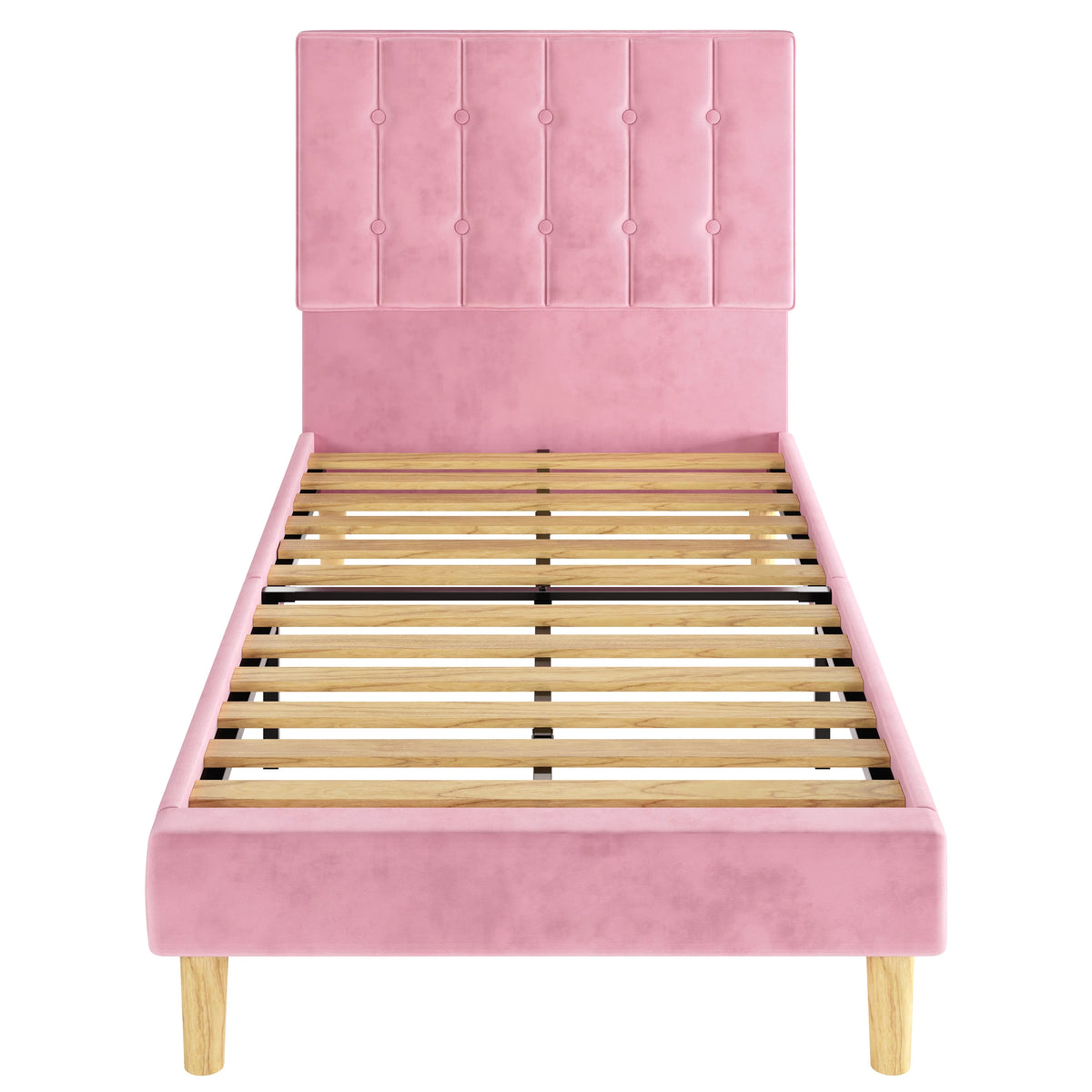 Twin Bed Frame with Upholstered Headboard, Pink P271