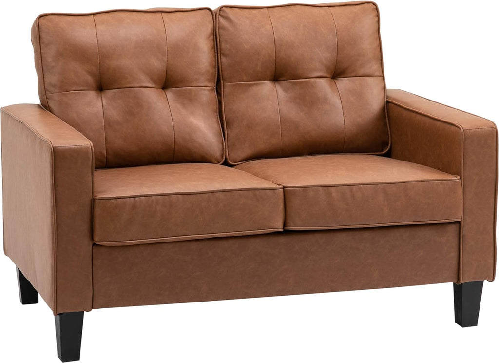 Brown 2-Seater PU Leather Loveseat J489