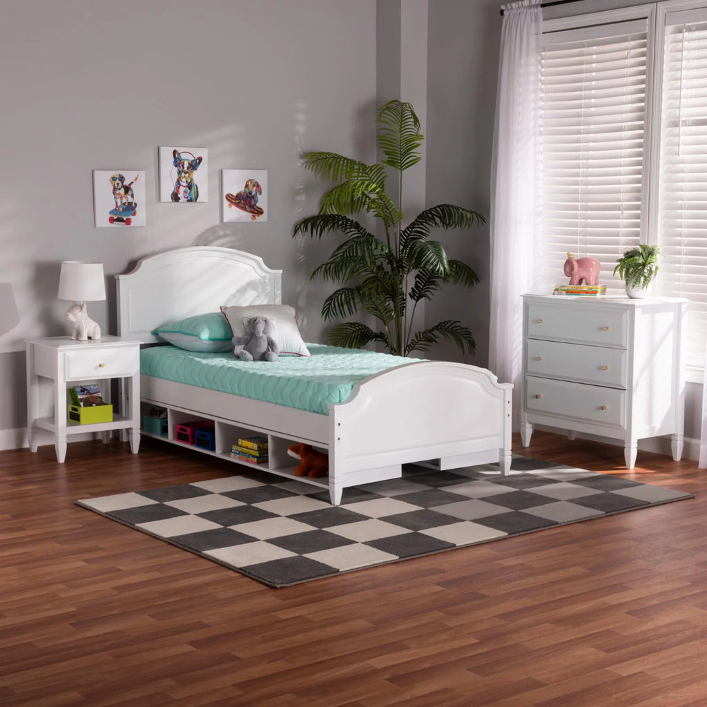 White Wood Twin Size 3-Piece Bedroom Set Q94017