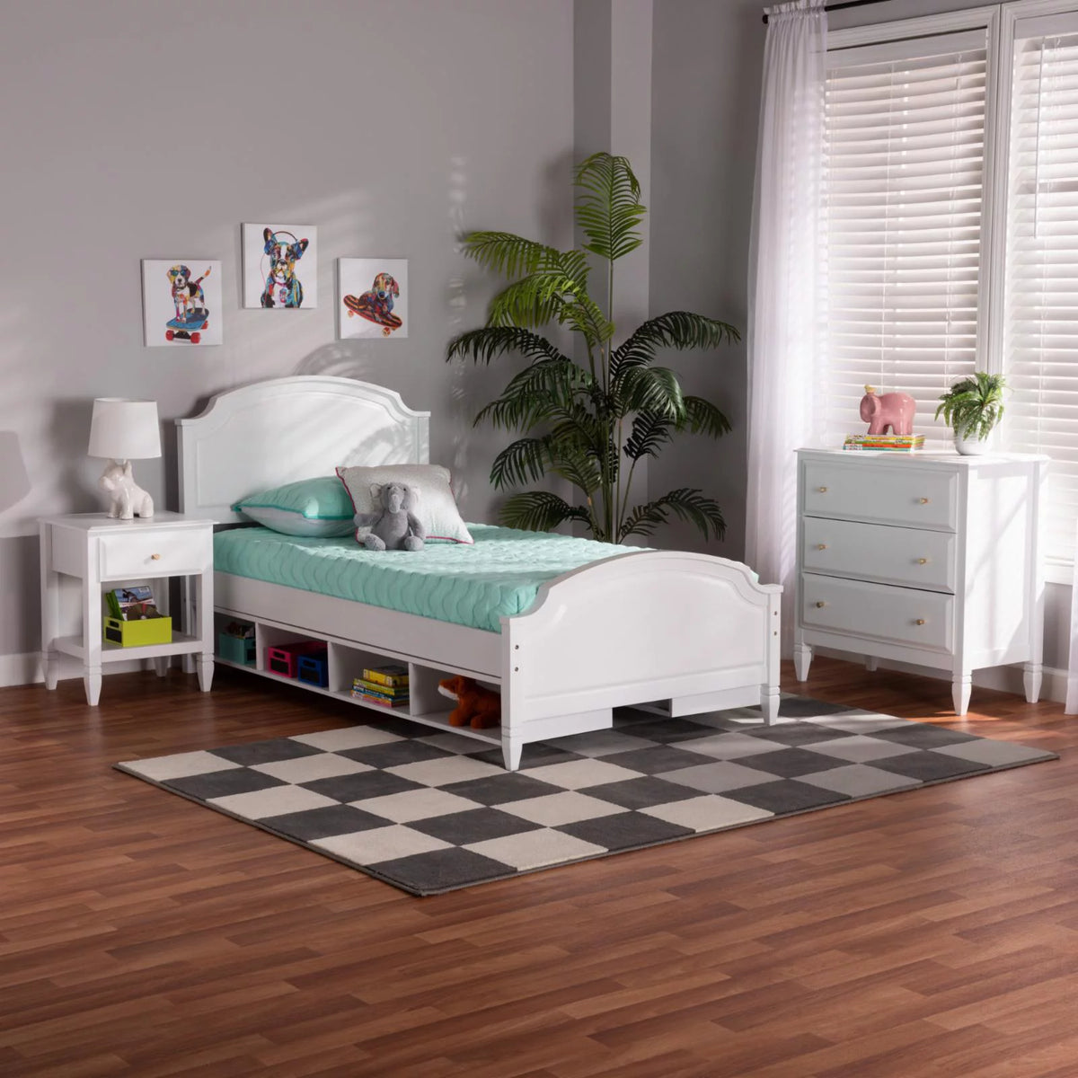 White Wood Twin Size 3-Piece Bedroom Set Q94017