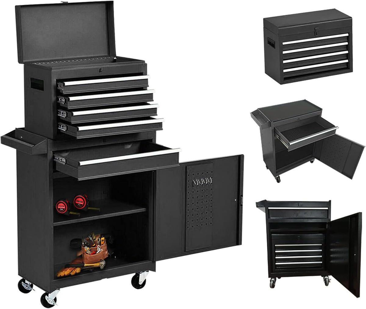 Black 5-Drawer Rolling Tool Chest with Sliding Drawers and 4 Wheels T878