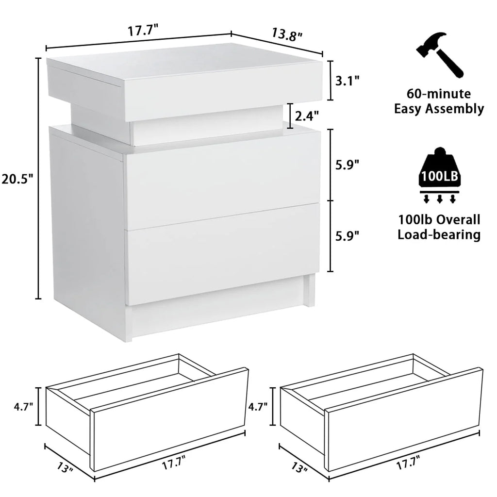 White 2 Drawer High Gloss Nightstand G230404