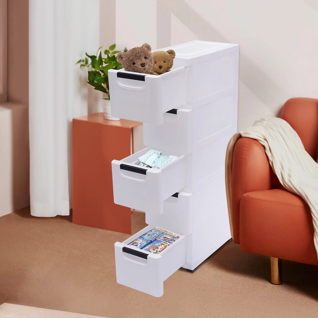 White 5 Drawer Plastic Dresser Storage Cabinet D576878