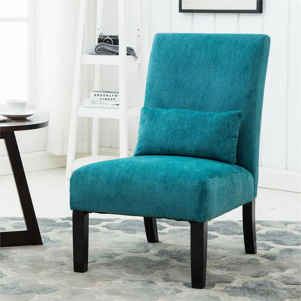 Teal Blue Chenille Accent Chair with Pillow Z99135