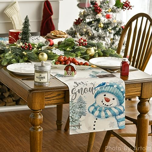 Blue Snowman Christmas Table Runner 13x72 Inch S343351