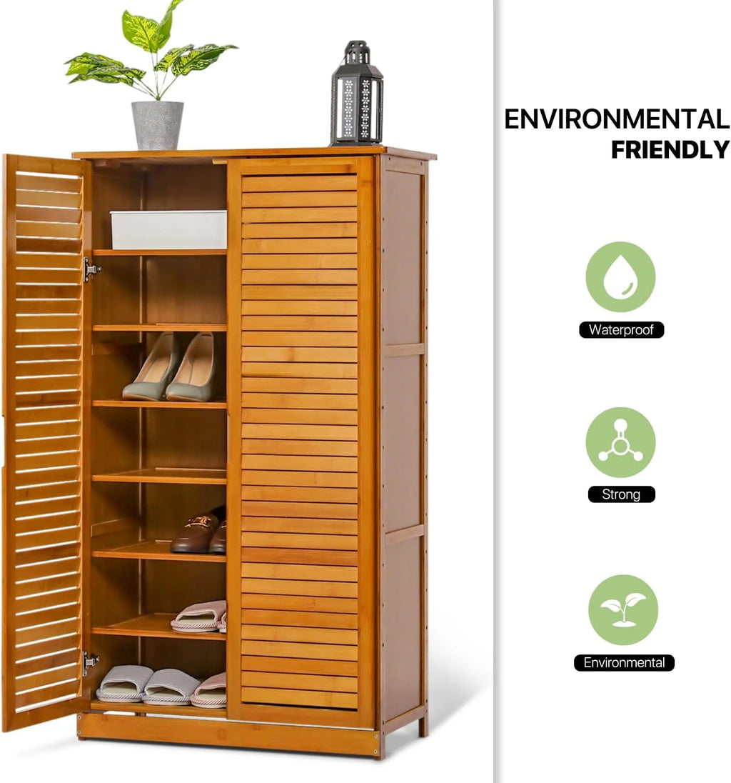 Tall Bamboo Shoe Storage Cabinet with Double Shutter Doors E395