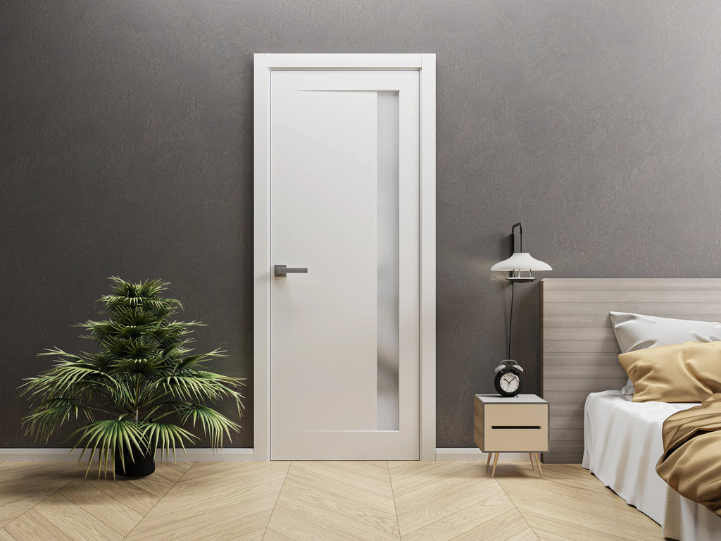 Solid French Double Doors 48 x 84 inches Matte Black with Frosted Glass Wood Solid Panel Frame Trims C176934