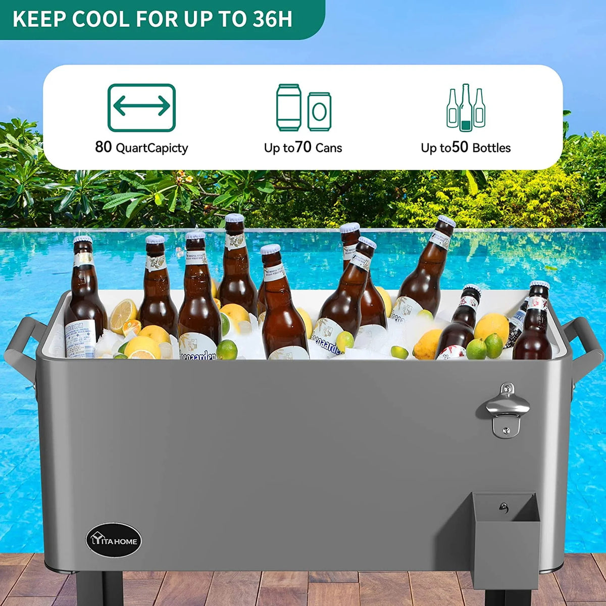 80 Quart Rolling Cooler Cart with Wheels U817