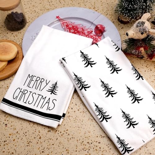 Christmas Kitchen Towels Set of 2 Black Xmas Tree Dish Towels 18x26 Inch R347