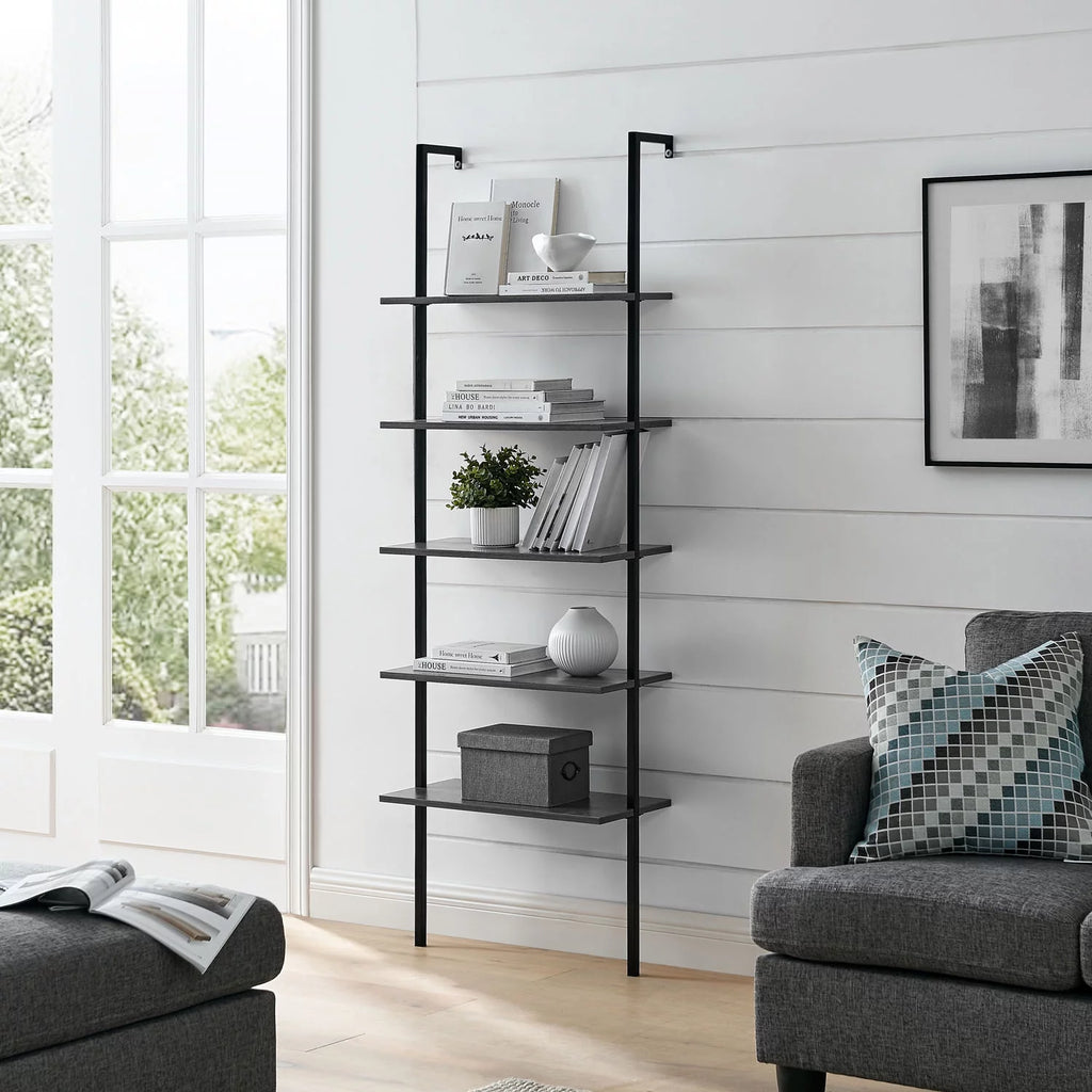 5 Tier Black Wall Mount Bookshelf Z717058