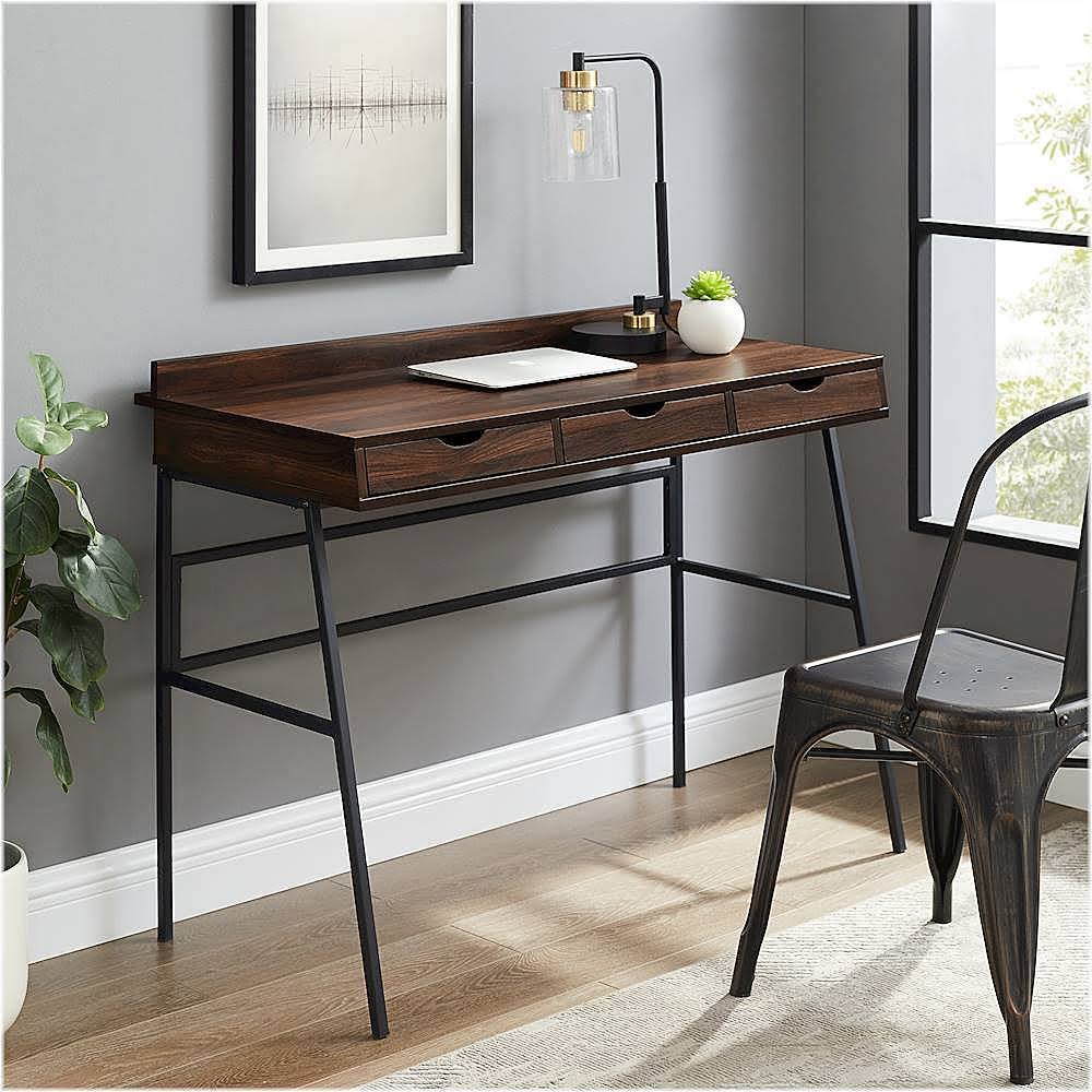 Industrial Wood 3-Drawer Computer Desk, Dark Walnut S2285