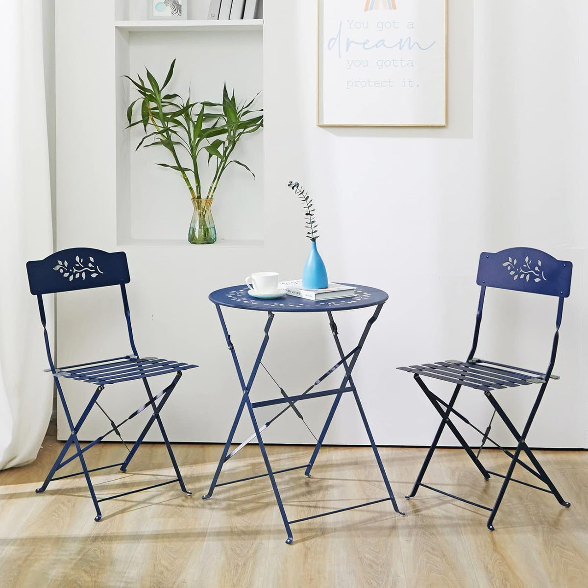 Grey 3 Piece Patio Bistro Set with Folding Chairs N5246