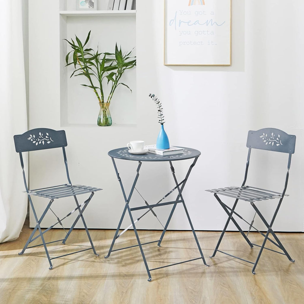 Grey 3 Piece Patio Bistro Set with Folding Chairs N5246
