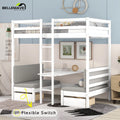 Twin Size Loft Bed with Desk, Seat and Two Storage Drawer, White T3883