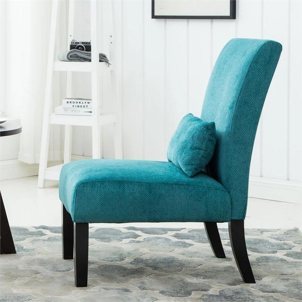 Teal Blue Chenille Accent Chair with Pillow Z99135