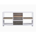 White and Dark Taupe Wood TV Stand with 1-Drawer and Shelves C2138