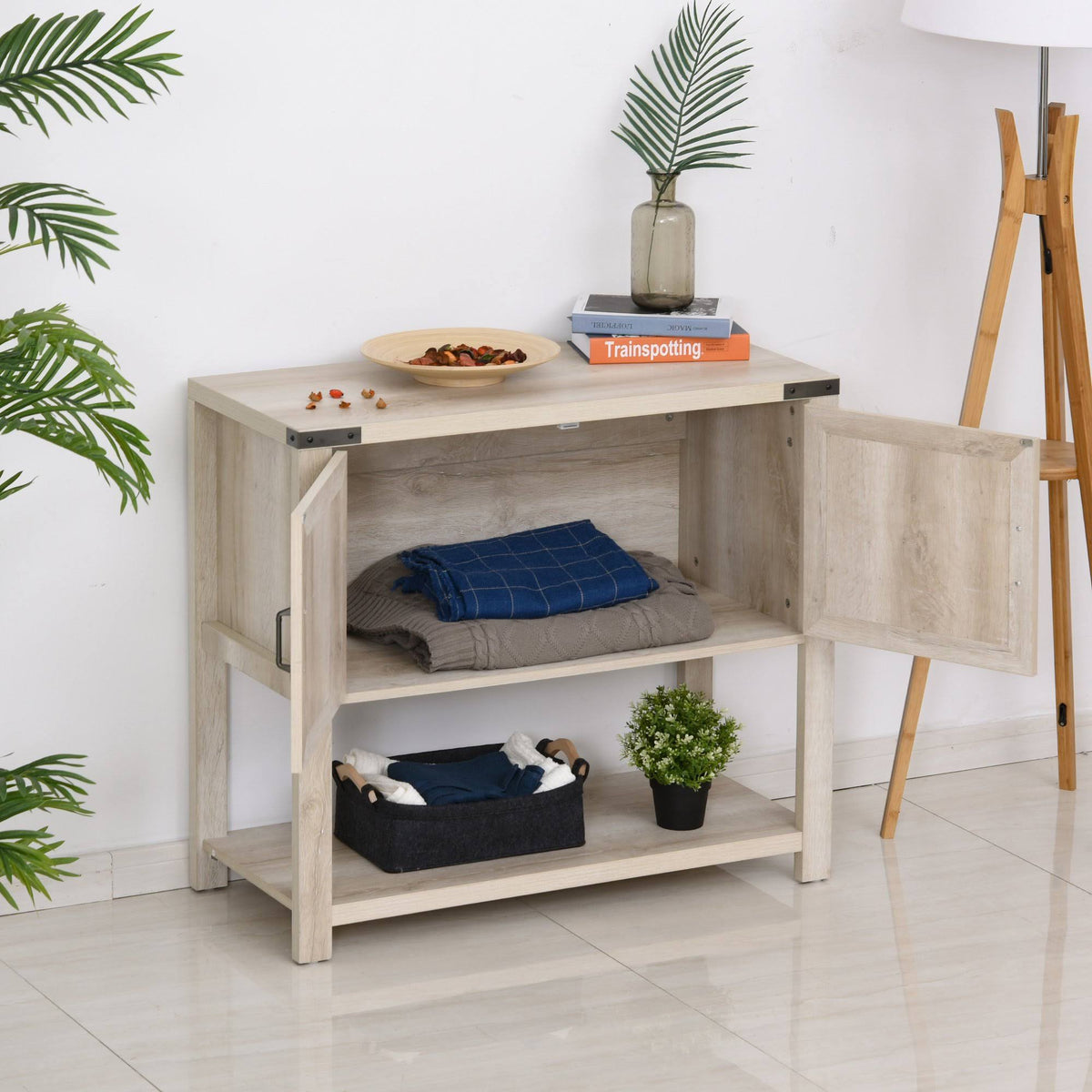 Oak 2-Door Storage Cabinet with Bottom Shelf H2393