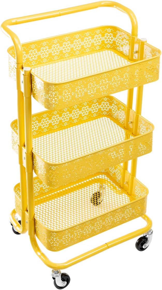 Black 3 Tier Metal Rolling Storage Cart R65114