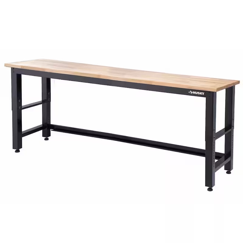 8 ft. Adjustable Height Solid Wood Top Workbench in Black B3355