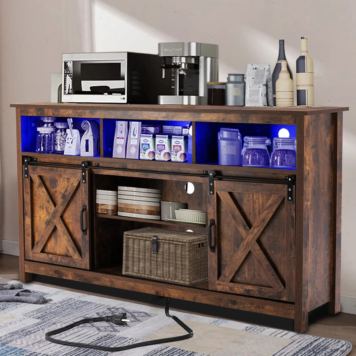 57 Double Barn Door Cabinet with Power Outlet & LED Light K6614