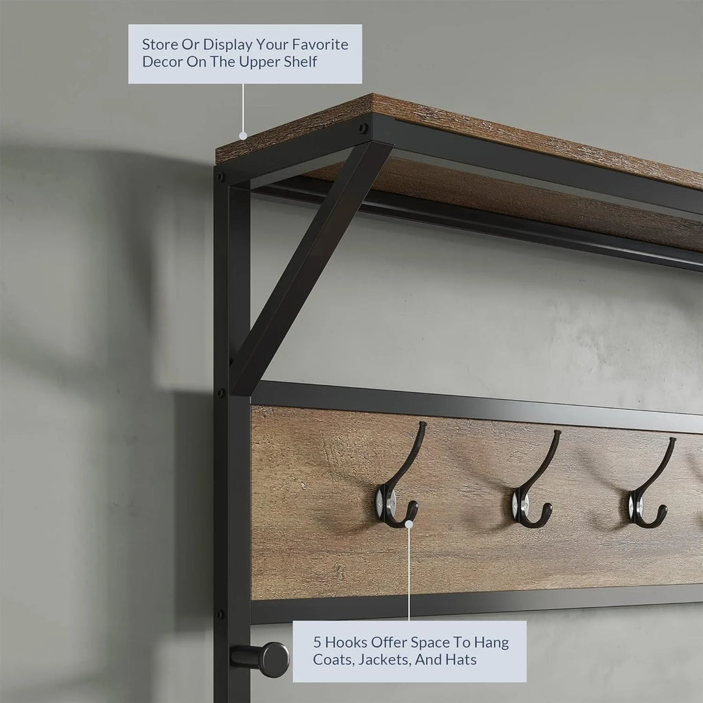 Industrial Entryway Storage Bench Shoe Rack with Black Metal Frame S322125