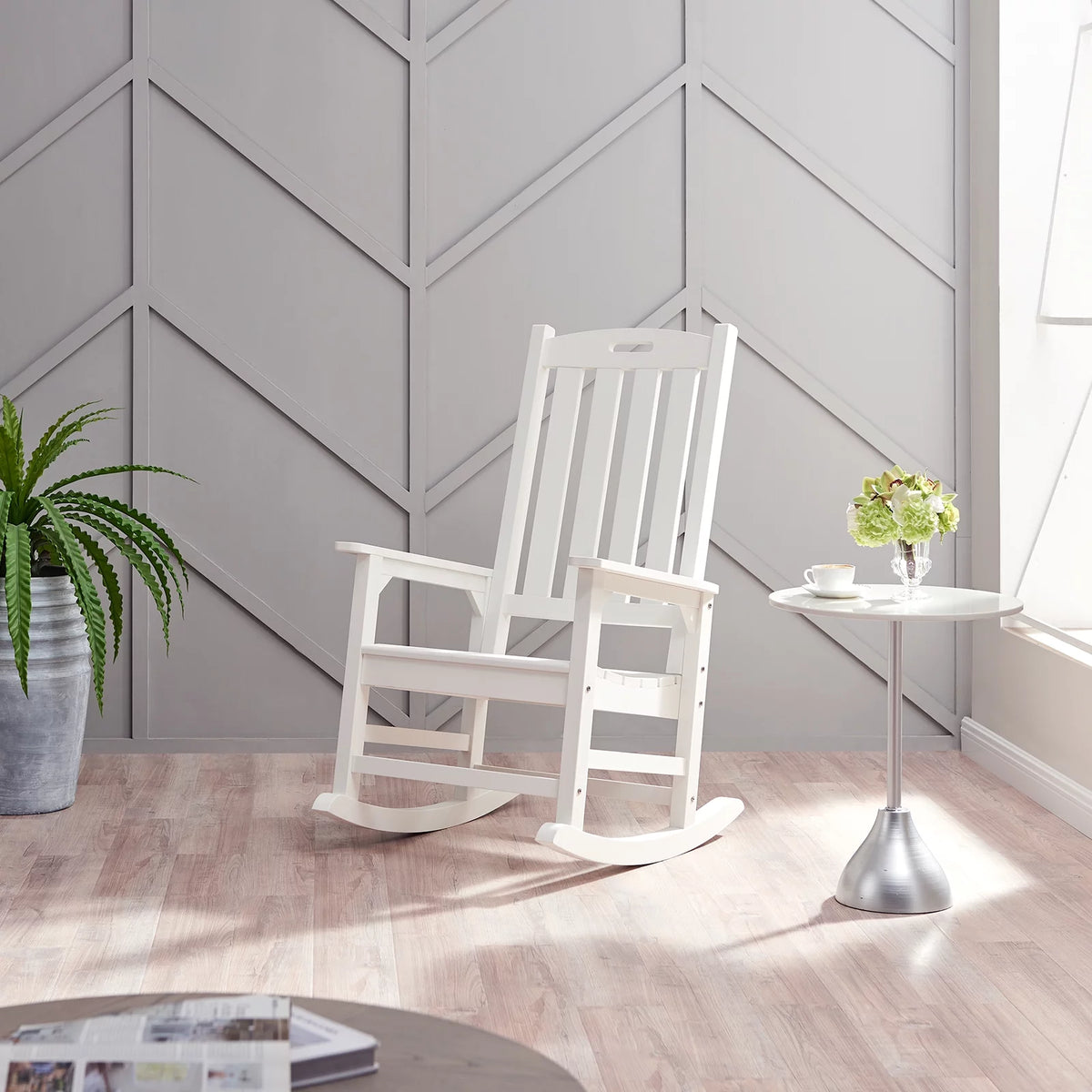 White Poly Lumber Rocking Chair with High Back J745038