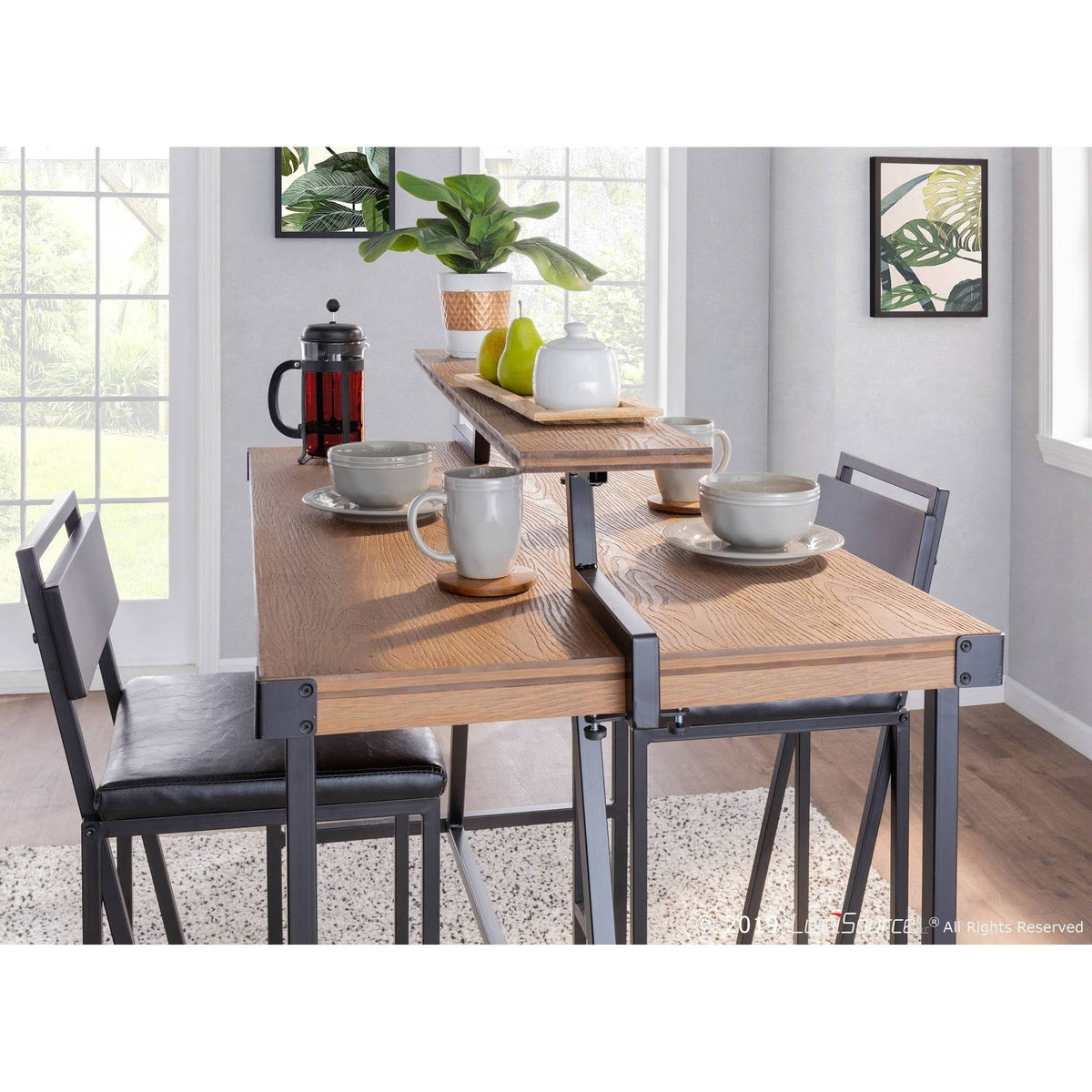 Industrial Counter Table in Black Metal and Brown Wood J757