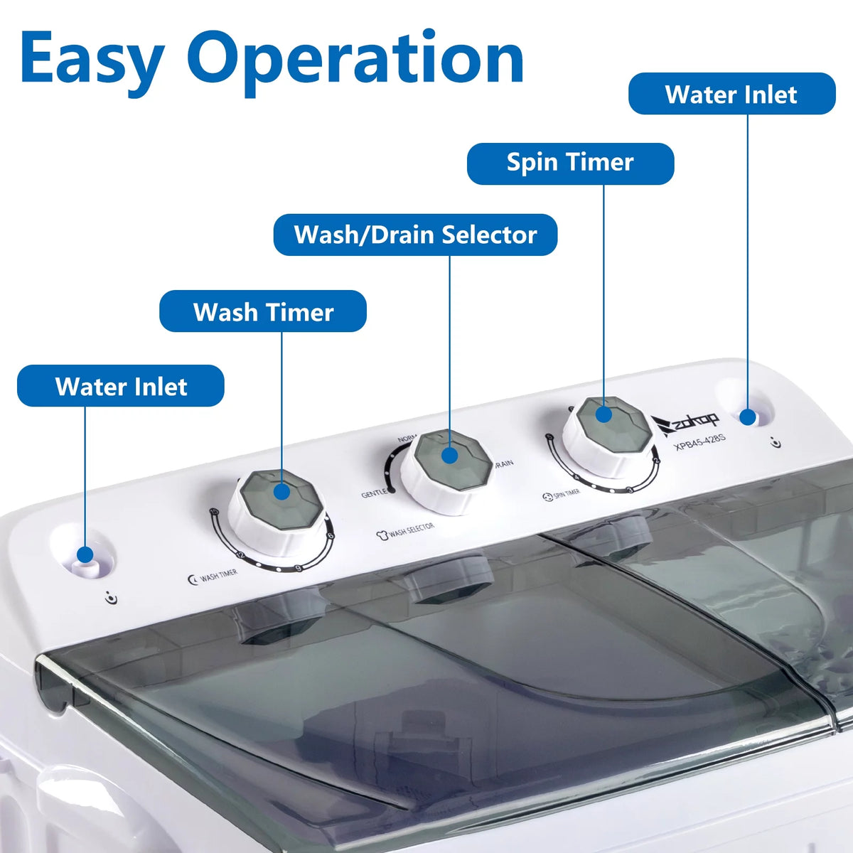 20LBS Portable Compact Twin Tub Washing Machine Washer Dryer, Gray Y372