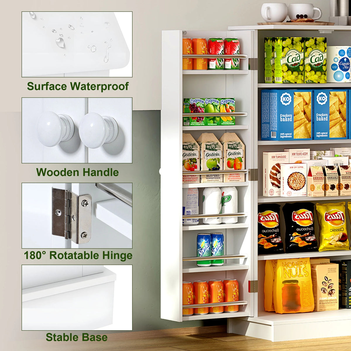 41" Kitchen Pantry Storage Cabinet with Doors and Adjustable Shelves Q6980
