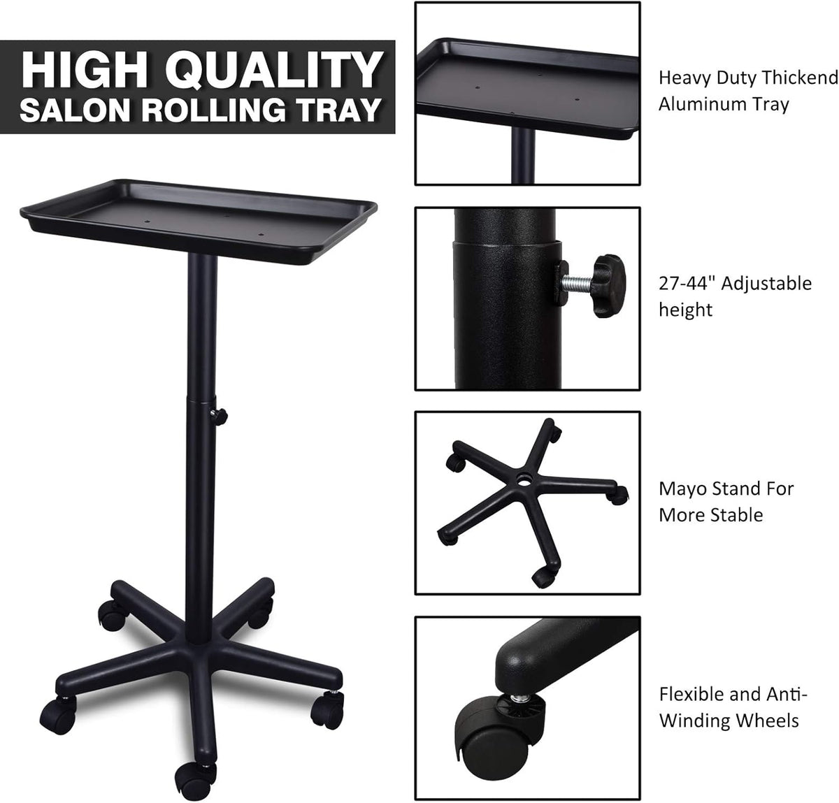 Height Adjustable Salon Rolling Tray on Wheels B1245