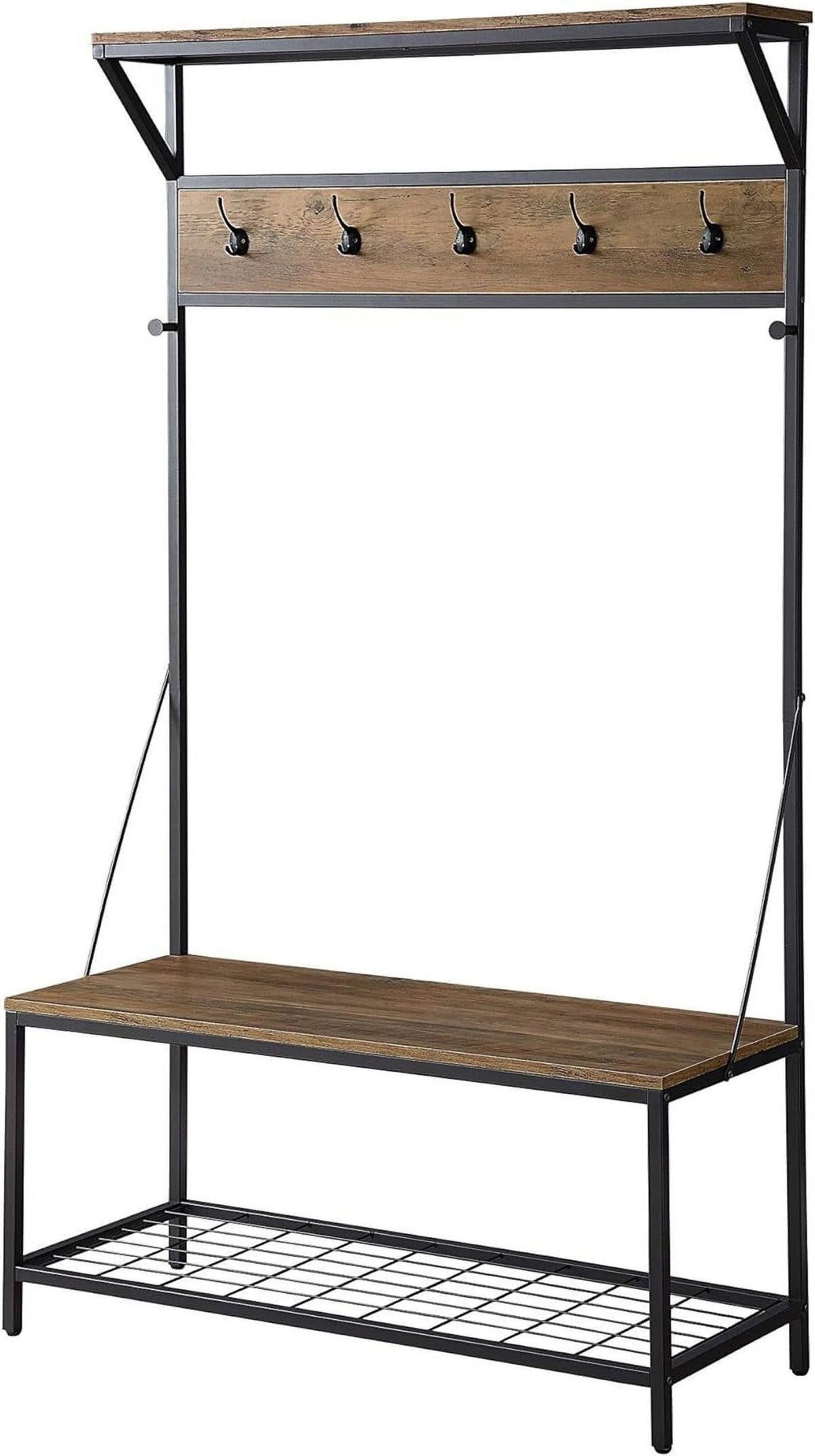 Industrial Entryway Storage Bench Shoe Rack with Black Metal Frame S322125