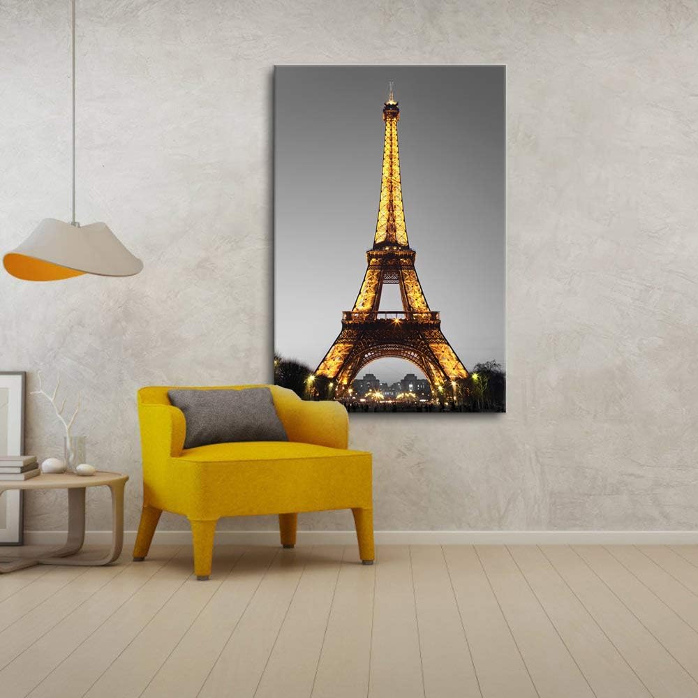 Paris Cityscape Canvas Wall Art Eiffel Tower at Night Giclee Print Gallery Wrap Framed 24x36 J5112