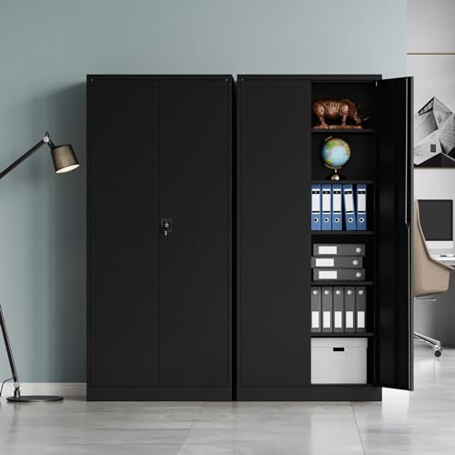 Black Steel Storage Cabinet with Doors and 5 Shelves X994