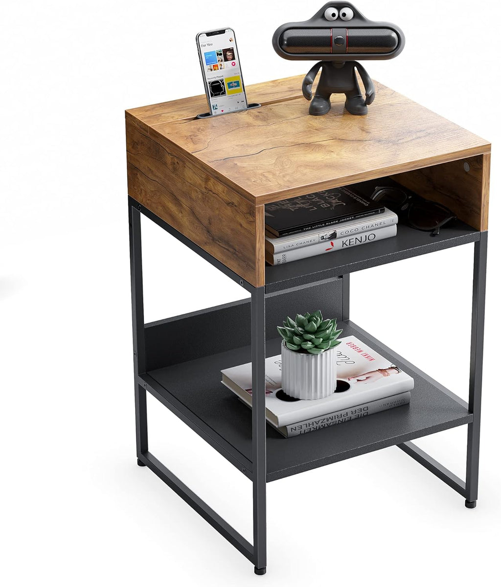Fir Brown Side Table with Storage Compartment Y66456