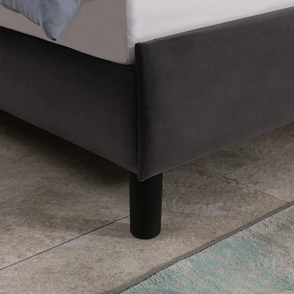 Dark Grey Velvet Upholstered Queen Size Bed Frame C55644