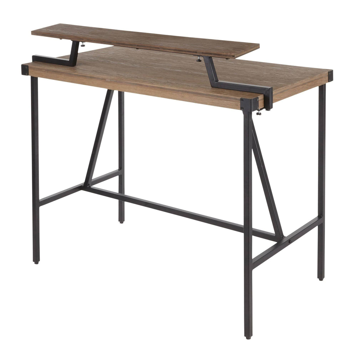 Industrial Counter Table in Black Metal and Brown Wood J757