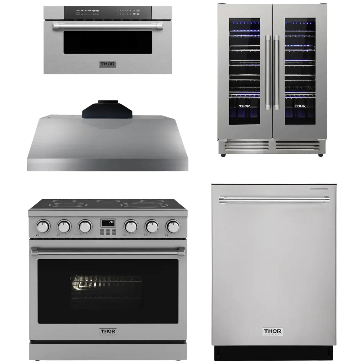 36 Electric Range, Range Hood, Dishwasher, Microwave and Wine Cooler S15568