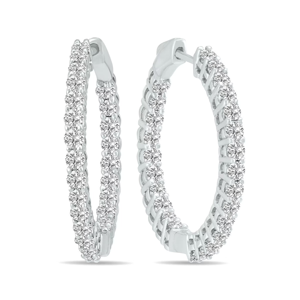 14K White Gold Diamond Hoop Earrings D879