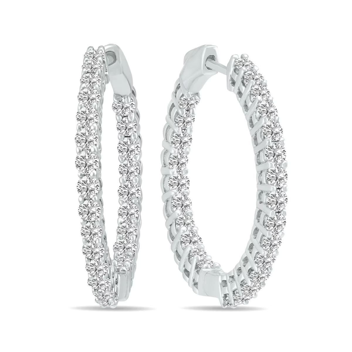14K White Gold Diamond Hoop Earrings D879