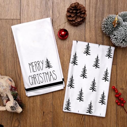 Christmas Kitchen Towels Set of 2 Black Xmas Tree Dish Towels 18x26 Inch R347