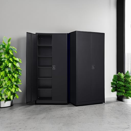 Black Steel Storage Cabinet with Doors and 5 Shelves X994