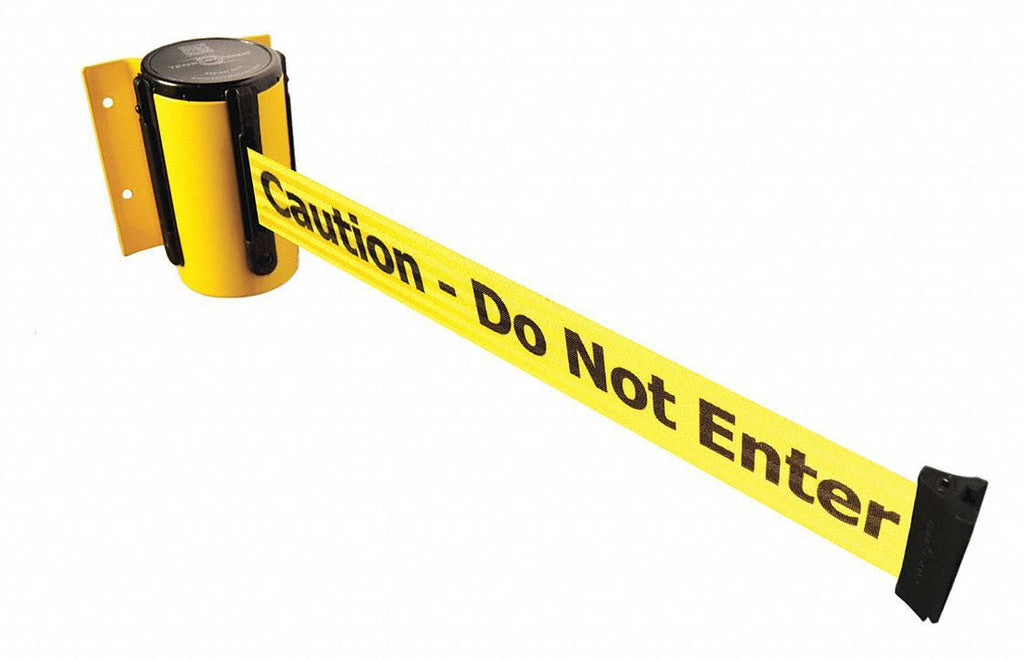 Retractable Belt Barrier with Yellow Belt and Black Writing H914