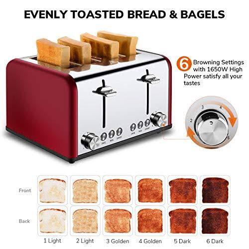 Red 4 Slice Stainless Steel Toaster K4493