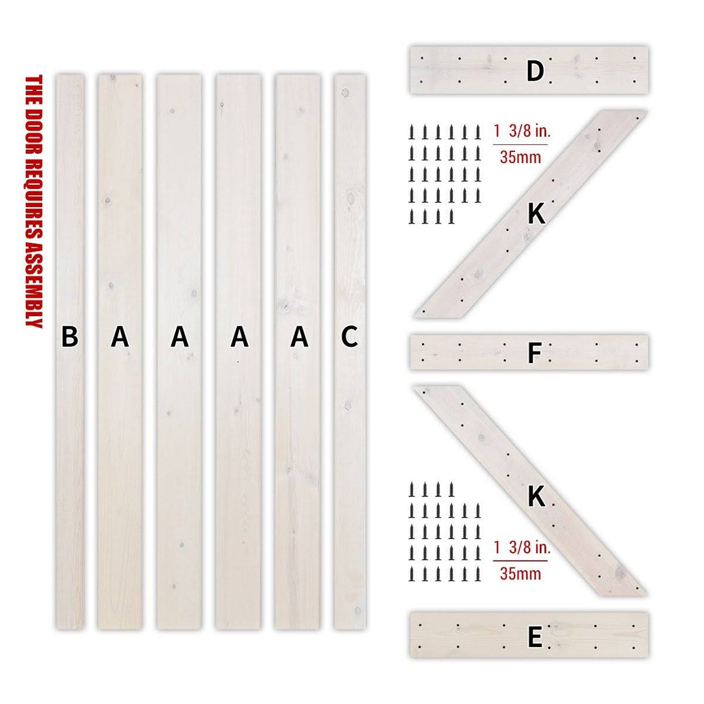 Paneled Wood Barn Door with Installation Hardware Kit V58947