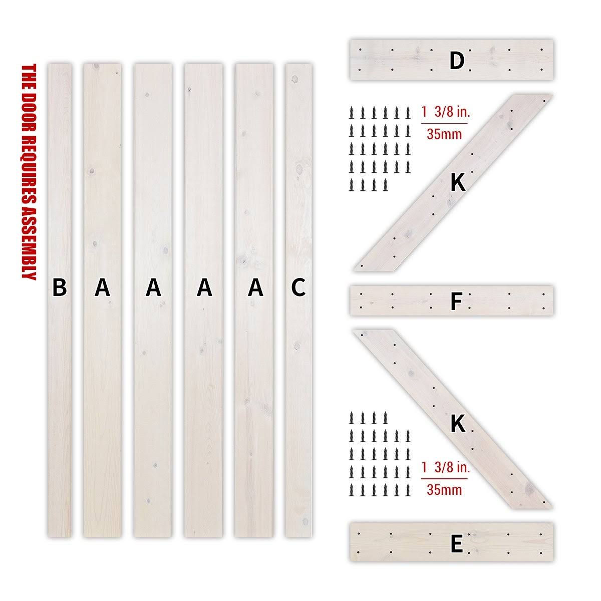 Paneled Wood Barn Door with Installation Hardware Kit V58947