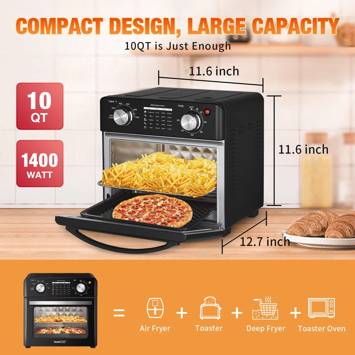 10QT Air Fryer Toaster Oven Convection Rotisserie Dehydrator T835277