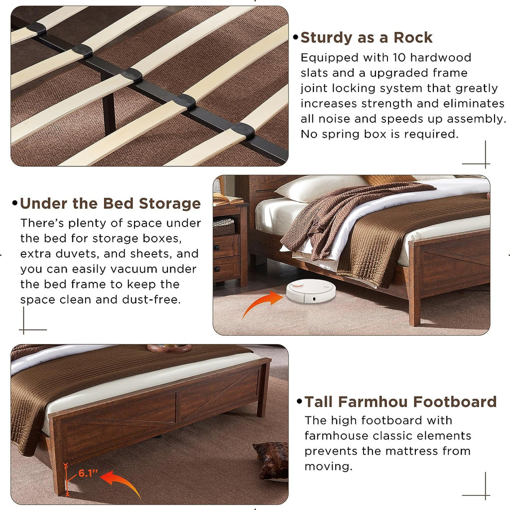 King Platform Bed Frame with Storage Headboard and Charging Station R912